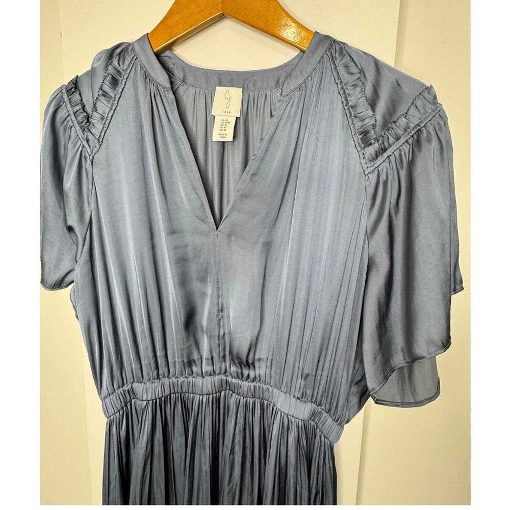 Joie‎ Satin Midi Dress Pleated Skirt Granite Blue Medium
